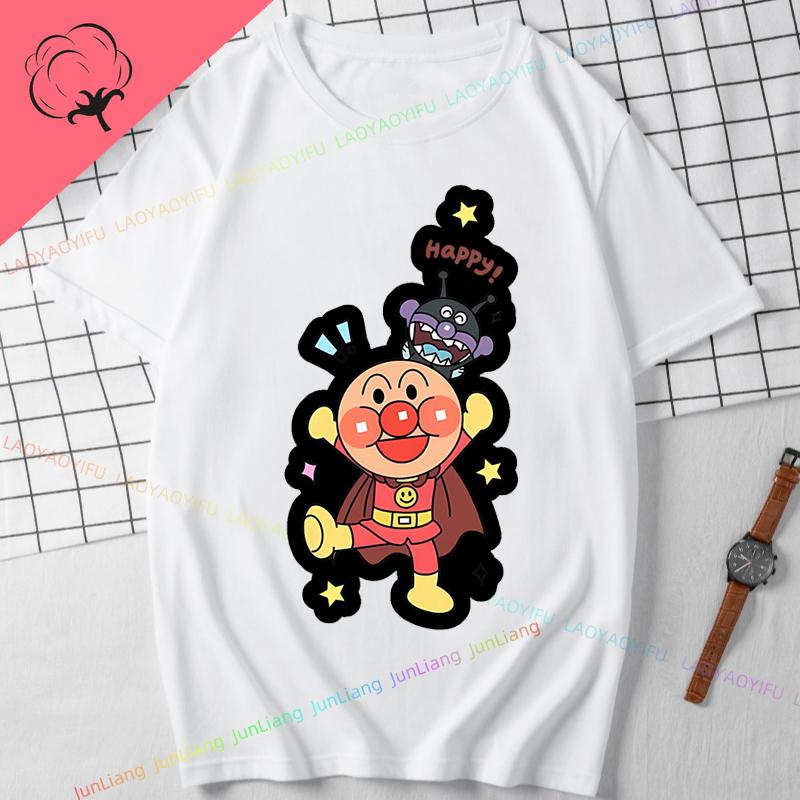Cute Anpanman Cartoon Tee Unisex Double Sided Graphic TShirt for Men Women Kids Harajuku Style Oversized Cotton Top