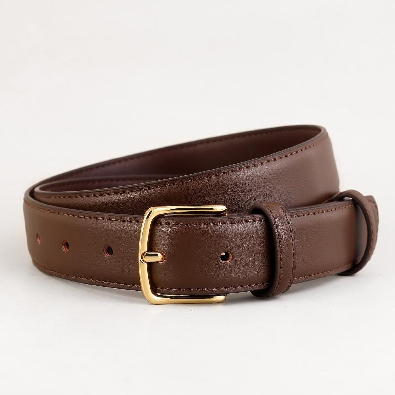 

Minimalist Leather Belt For Women With Silver Buckle And Twotone Genuine Leather