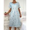 Große Größe, Rundhalsausschnitt, Kurzärmelig, Blaue Aprikosenblüte, Hauskleidung, Nachthemd, Kleid, Lässig, Bedruckte Damenbekleidung