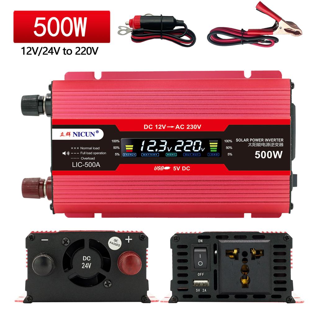 Onduleur de véhicule 12-24v Usage général Vers 220v Haute puissance Extérieur Ménager Batterie Voiture Convertisseur de puissance