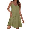 Vestido de verão casual feminino com bolsos, vestido de praia boho de verão, vestidos de férias para mulheres, decote em V, botões, vestidos soltos