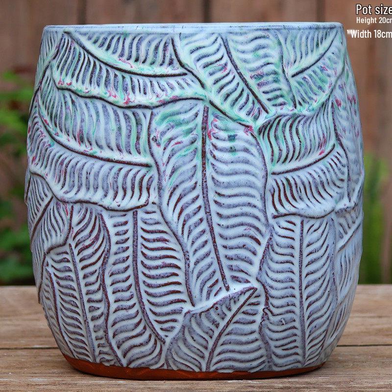 Handmade Embossed Rose Ceramic Succulent Pot, Tall Breathable Coarse Pottery, Large Mouth Plant Pot with Flower Design.