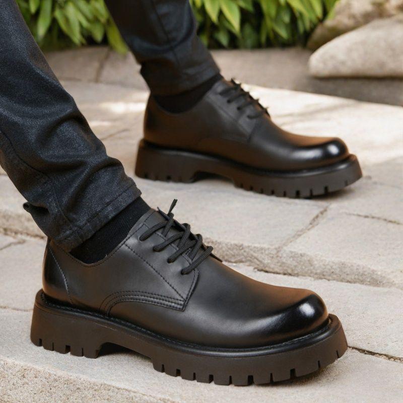 Mens Business Big Head Leather Shoes Men British Dress Breathable Casual Platform Groom Platform Leather Shoes Zapatillas Hombre