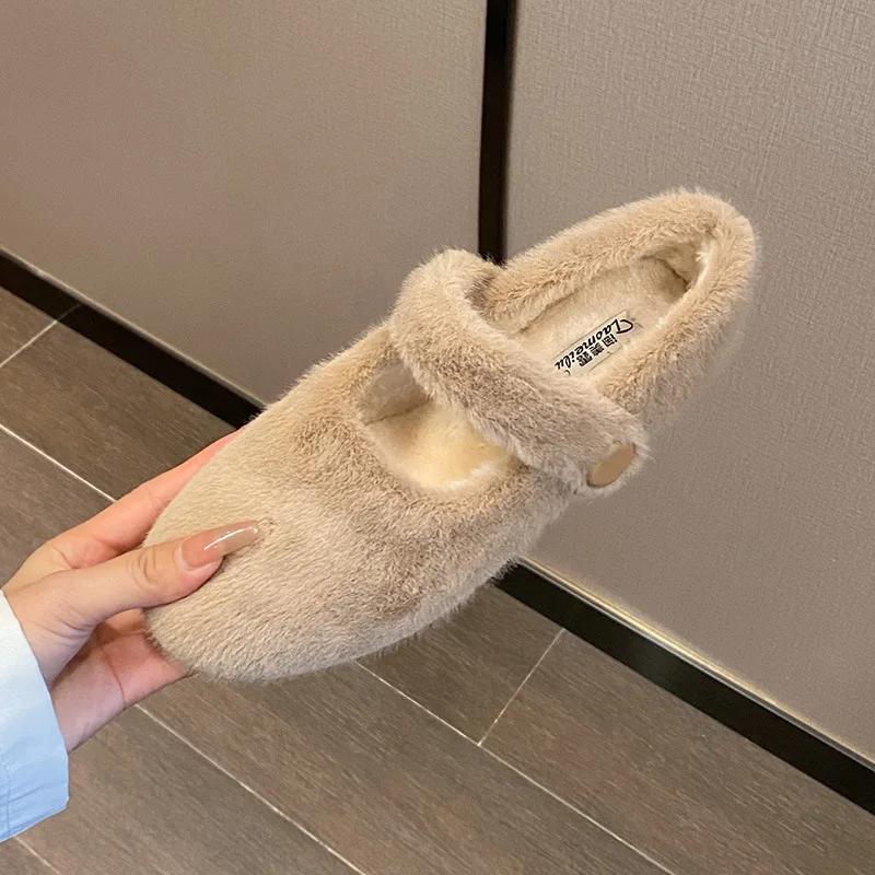 Fashion 2024 Winter Warm Women’s Plush Flat Shoes Korean style mary jane Ladies casual boat shoes Outdoor work shoes