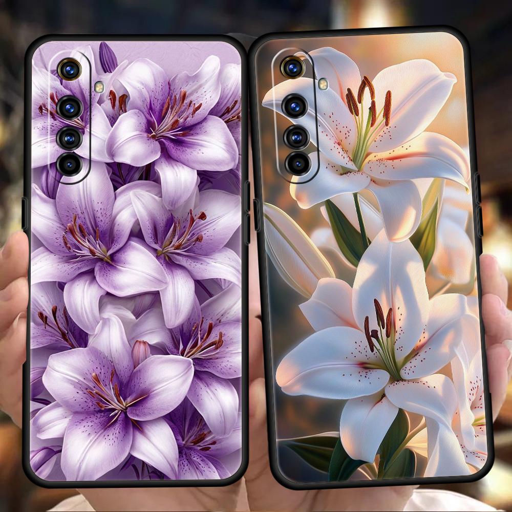 Realistic Lily Flower Print Soft TPU For Realme 12 11 10 9 Pro Plus GT2 GT3 GT5 7 8 Pro C21 C25 C35 Pro 5G Shockproof Phone Case