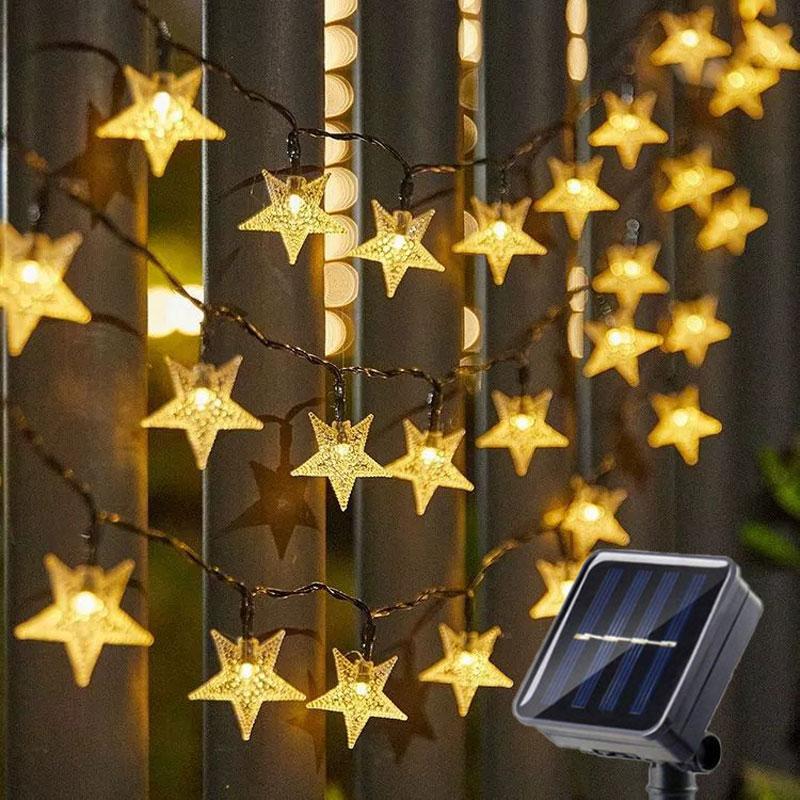 5/7/12M Outdoor Solar Holiday Garland Lamp LED Star String Lights for Garden Christmas Tree Wedding Party Balcony Decoration