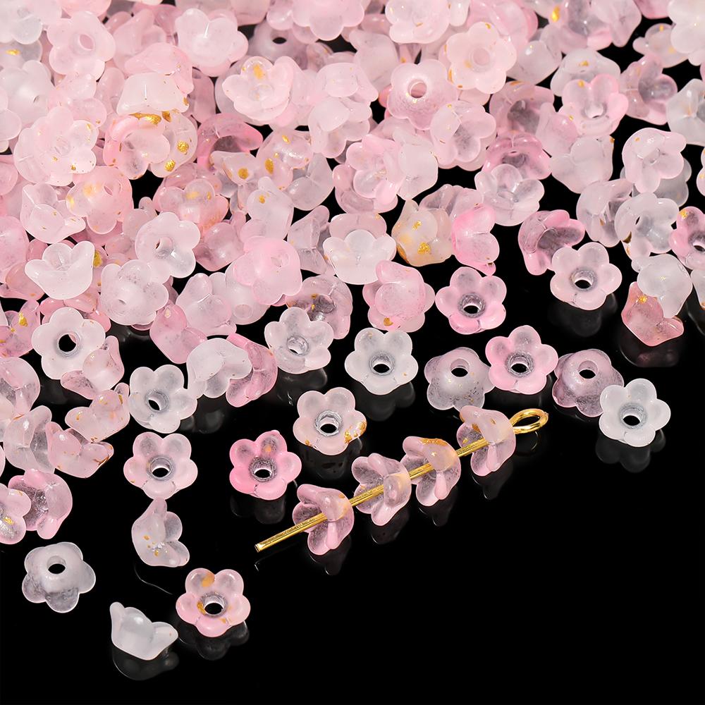 100pcs Gradient Color Flower Shaped Beads Caps Acrylic Spacer Beads for DIY Jewelry Earrings Bracelets Necklaces Making Findings