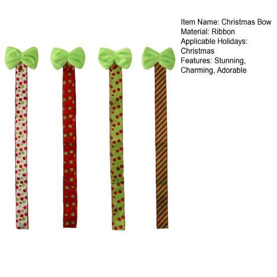 Green Christmas Cabinet Door Bows with Bell Plush Faux Fur Furry Bows