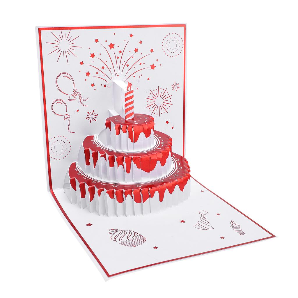 Birthday Card Cake Fireworks Stars Balloons 3D Birthday Greeting Card with Light Music Envelope for DIY Present Gold