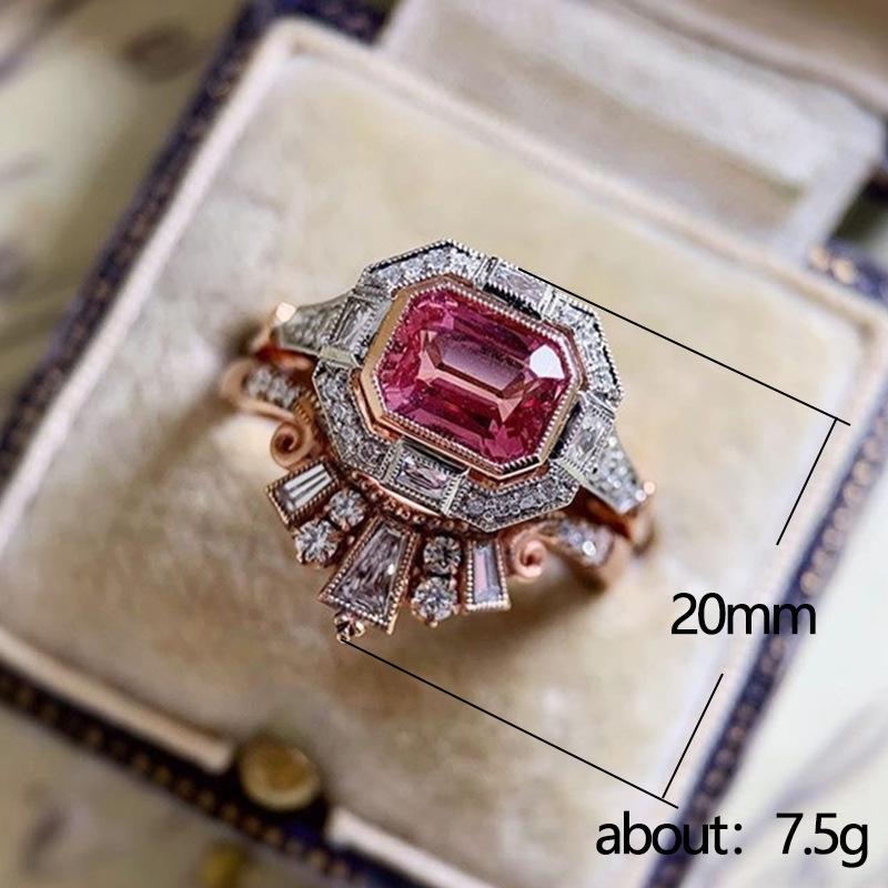 Pair ring, retro red zircon set ring, fashion ring.