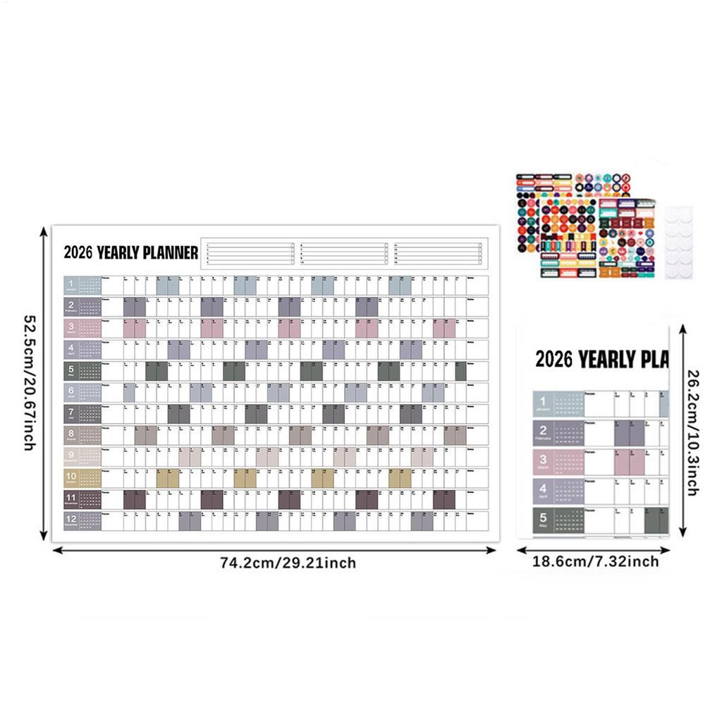 2026 Wall Calendar Large Yearly Wall Calendar with Stickers Personal Time Management School office Supplies for Organizing
