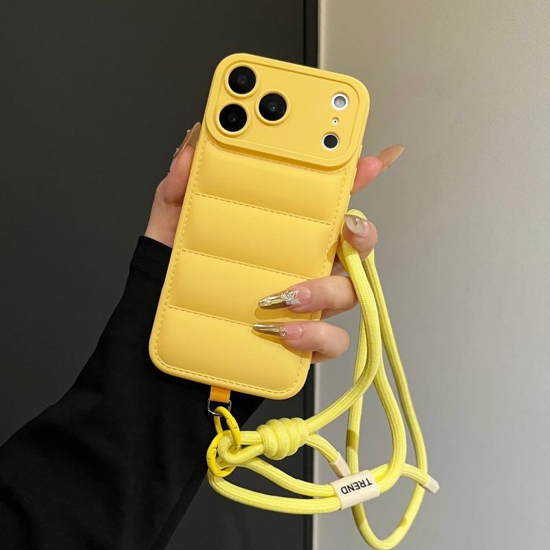 Crossbody Down Jacket Silicone Soft Phone Case for IPhone Air 17 16 15 14 13 12 11 Pro Max XS 7 8 Plus Camera Protection Cover