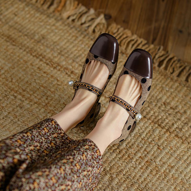 Fashion 2025 New Mary Jane Women Shoes LEISURE Retro Buckle Shallow Pumps Square Toe Thick Heel Shoes Woman Zapatos De Mujer Spot Pearl