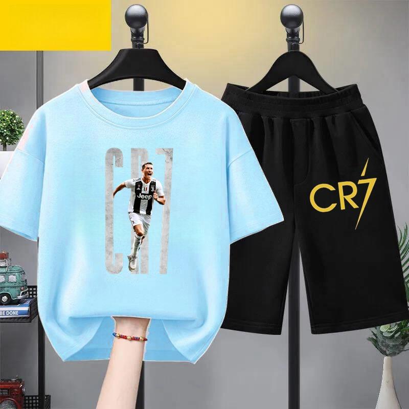 Kids Summer Children Clothing CR7 Soccer Star Print Short Sleeve Top Shorts 2pcs Set Soft Sports Tracksuit Outfit Wear