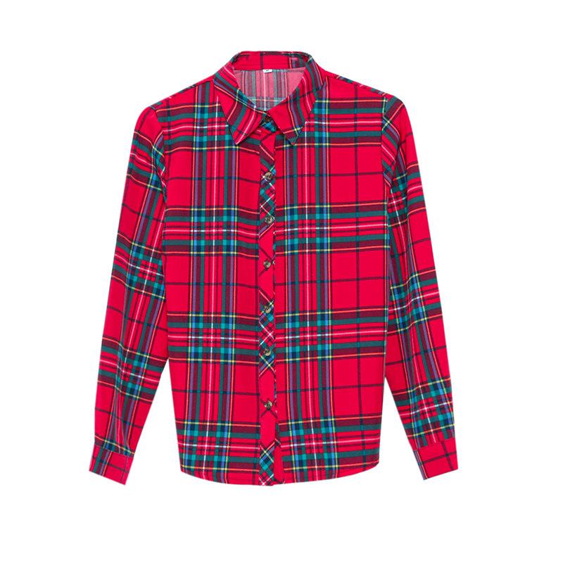 Geruit Overhemd Dames Honderd Dames Tops Los Retro Hong Kong Smaak Lange Mouw Overhemd