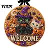 Handmade Welcome Sign Crafts Halloween Faux Pearl Door Kit, Ghost Skull Skeleton Cat Kit Painting Arts for Wall Decoration
