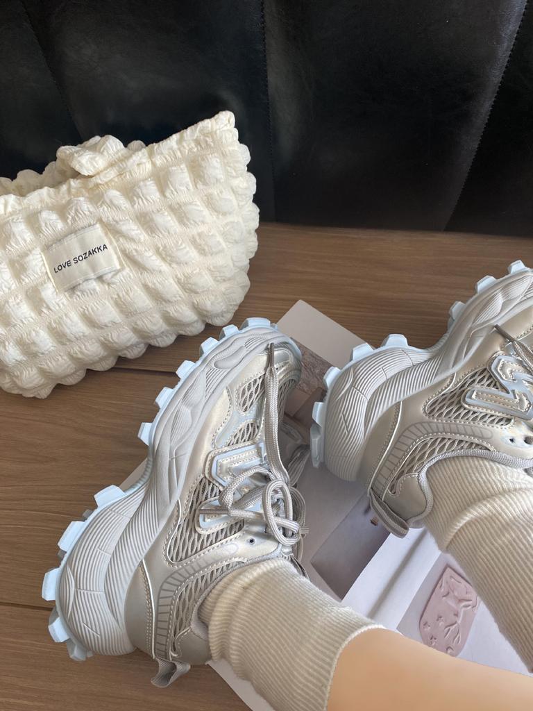 Fashion 2025 Popular Women's Chunky Sneakers Breathable Mesh Platform Sports Shoes Woman Flats Fashion Lace Up Thick Sole Casual Mujer