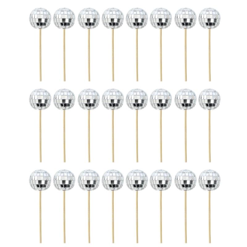 24 Pieces Reflective Sphere Cake Toppers for Party Decoration Decorative Cupcake Inserts Accessories Cake Ornament