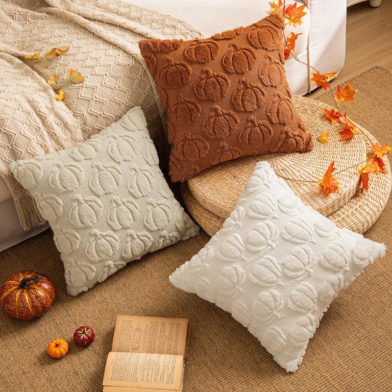 Autumn Pumpkin Throw Pillow Cover 30X50/45X45CM Plush Embroidery Stamping Waist Cushion Cover Decor Home Decorative Pillowcase