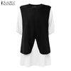 ZANZEA Women Short Sleeve Patchwork Casual Loose Blouse