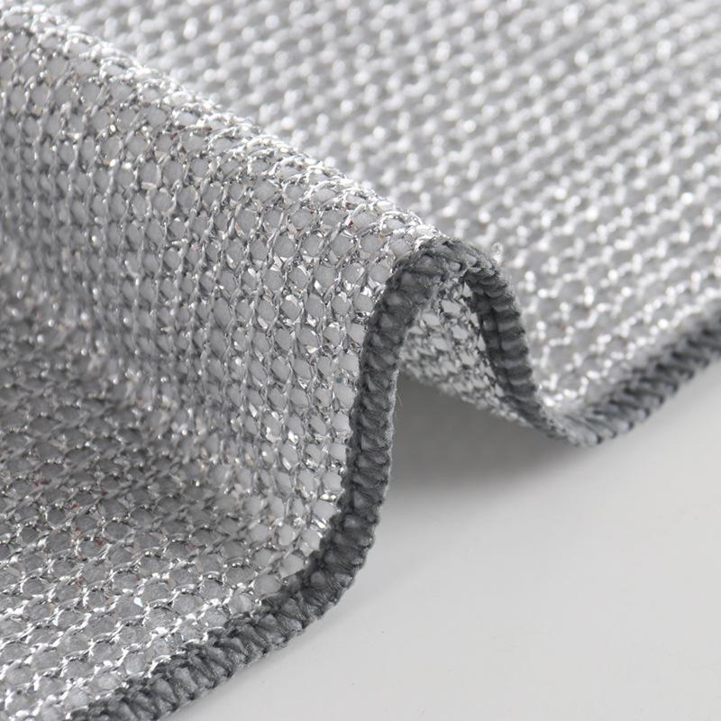Dual-Sided Silver Thread Dishcloth with Magic Eraser for Stain Removal