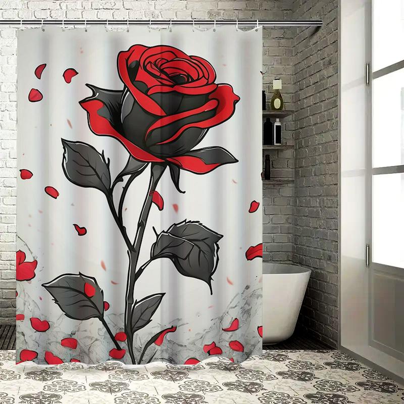 Stylish Red Rose Shower Curtain - Modern Monochrome Floral Design for a Waterproof and Unique Bathroom Décor Set