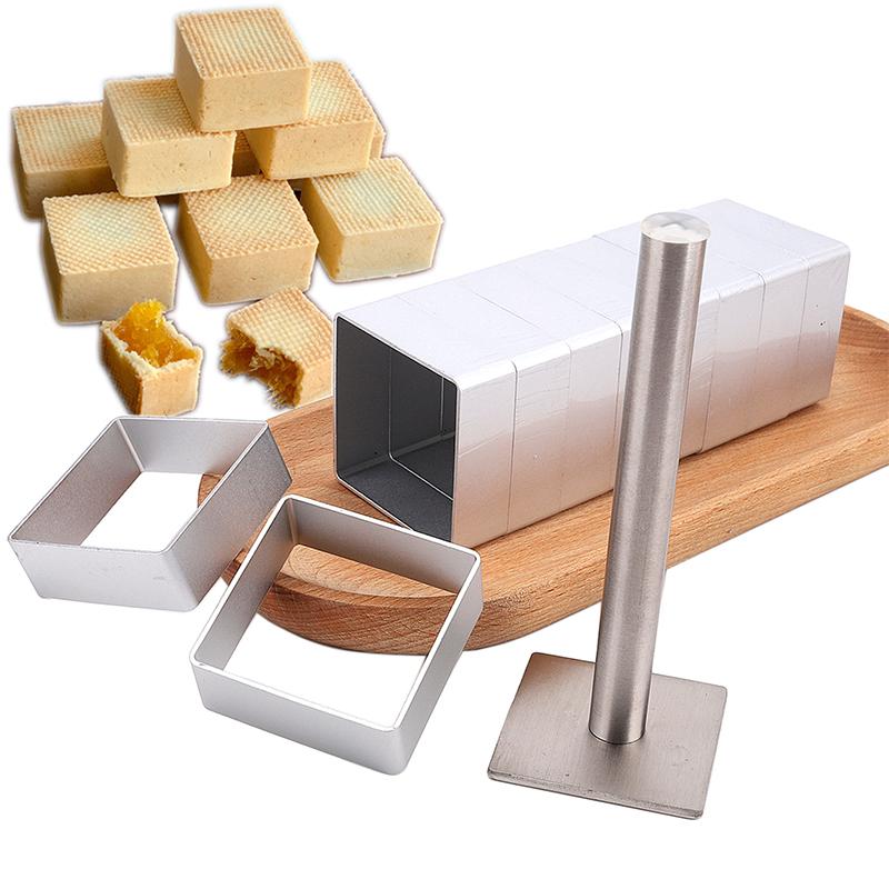 Rectangle Shape Pineapple Cake Pie Biscuit Cutter Mold Stainless Steel Pulburon Molder With Pusher Cake Decorating Tools