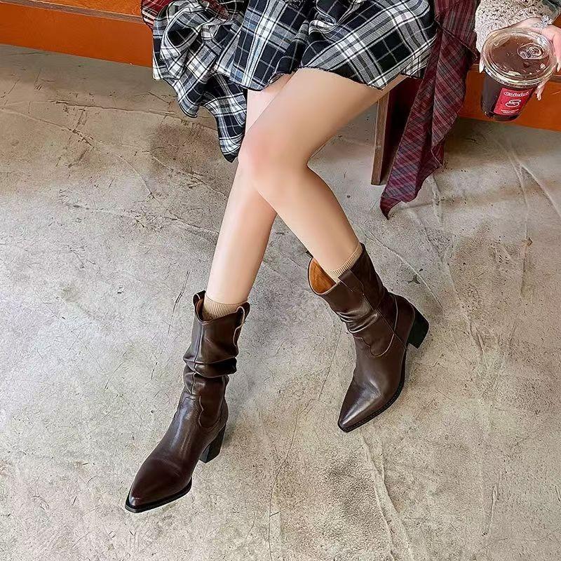 Female Western Boots Cowboy Boots Women Plested Women Ankle  Pu Leather Shoes Autumn Boots Women Booties Lady Plus Size 41