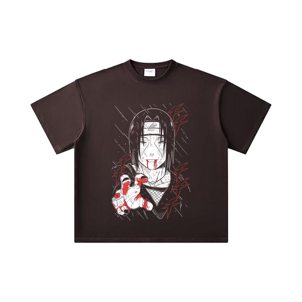 260 GSM Double Yarn 32 Count 100% Cotton Naruto V4 Itachi Print Unisex Heavy Cotton T Shirt
