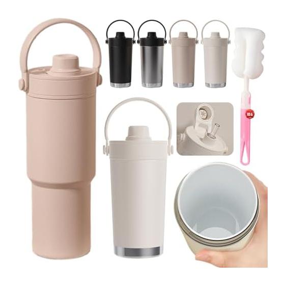 Ceramic Tumbler Tumbler with Straw Ceramic Water Bottle Straw Bottle Large Capacity 500ml/735ml Water Bottle with Straw No Spill Water Bottle Thermal