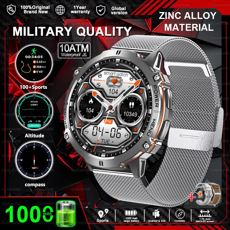New Military 1000mAh Battery Smart Watch HD AMOLED Screen GPS track 10ATM Waterproof Compass BT Call Sports Smartwatch Men