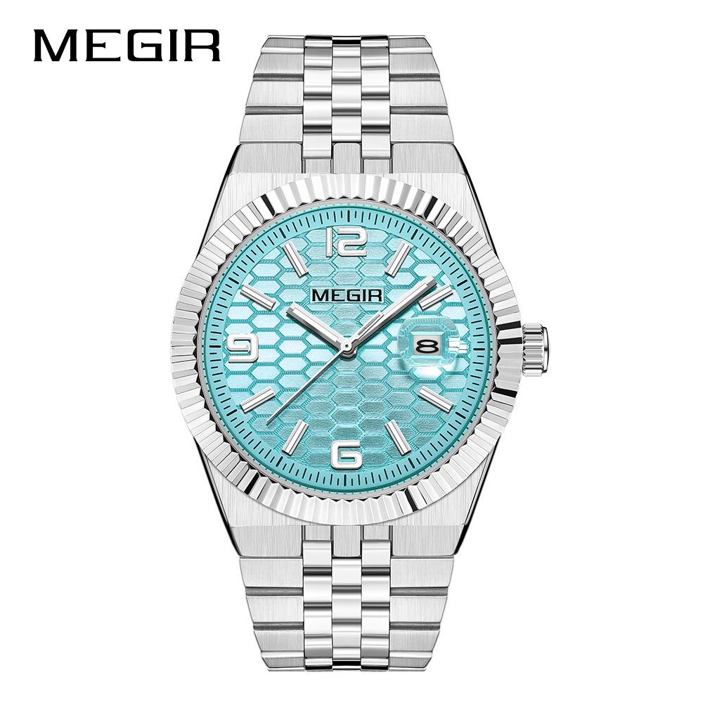 MEGIR Lucifiel Men's Luminous Waterproof Steel Band Quartz Calendar Watch