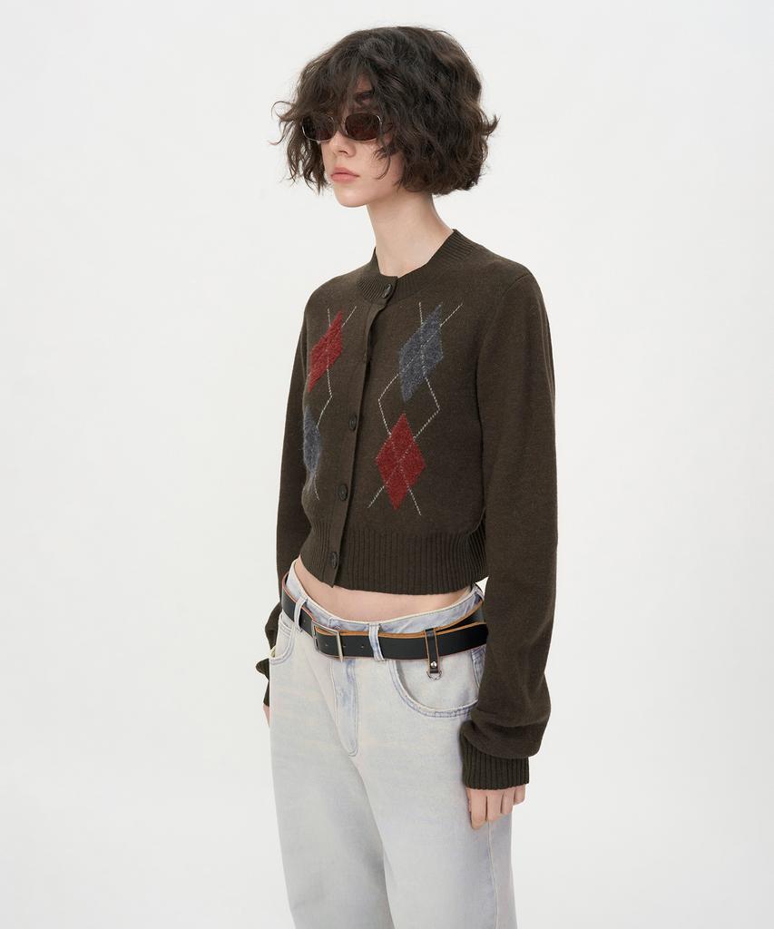 INSILENCE WOMEN Argyle Cardigan Brown