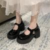fashion 2024 New Solid Color Versatile Fashion Women's Shoes Thick Heel Round Toe Buckle Decorated Shallow Groove Buckle