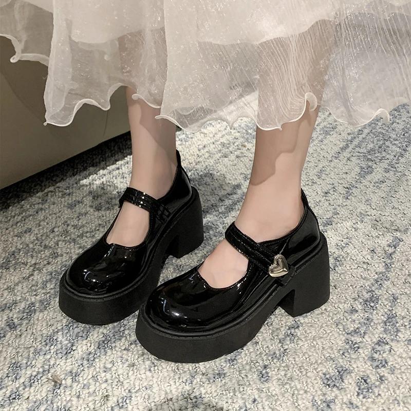 fashion 2024 New Solid Color Versatile Fashion Women's Shoes Thick Heel Round Toe Buckle Decorated Shallow Groove Buckle