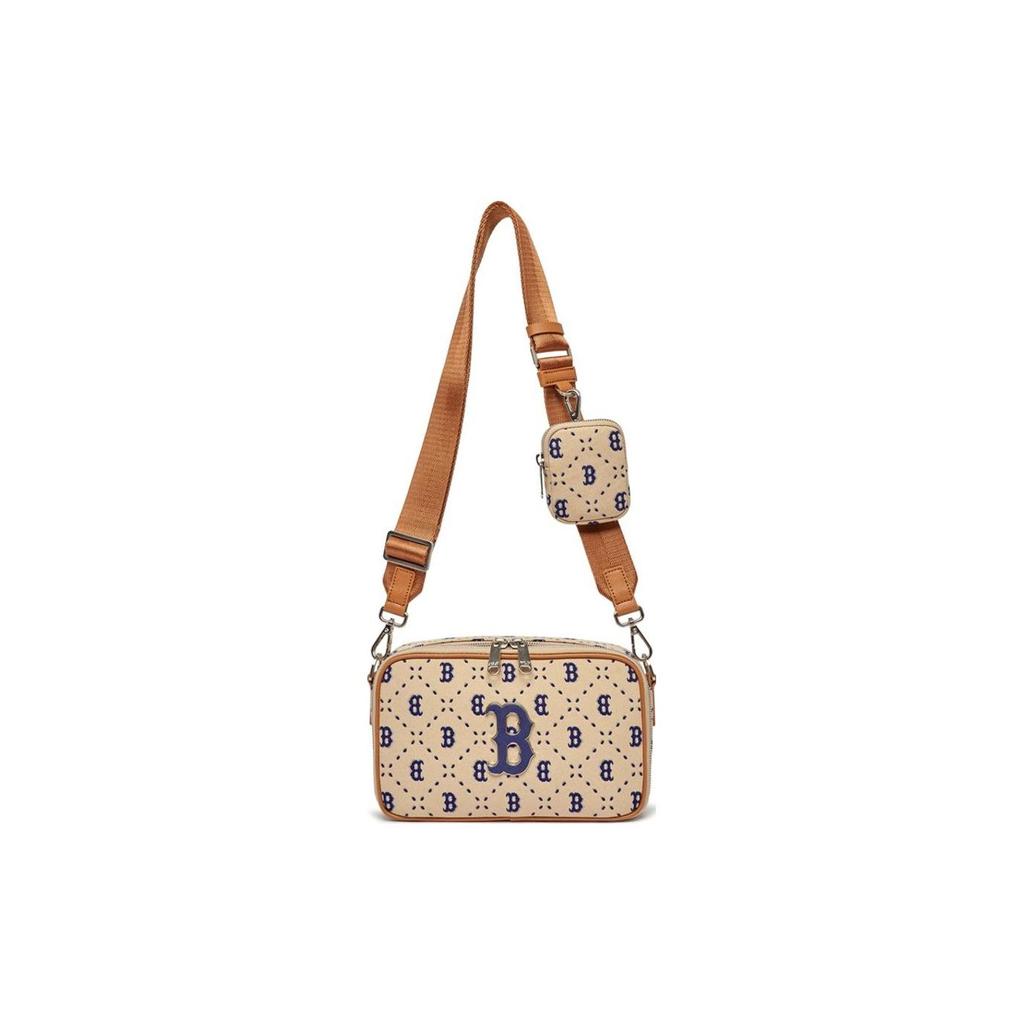 New MLB Monogram Collection Artificial Leather Camera Bag, Shoulder Bag, Crossbody Bag Regular Unisex Beige 3ACRM013N-GP001C