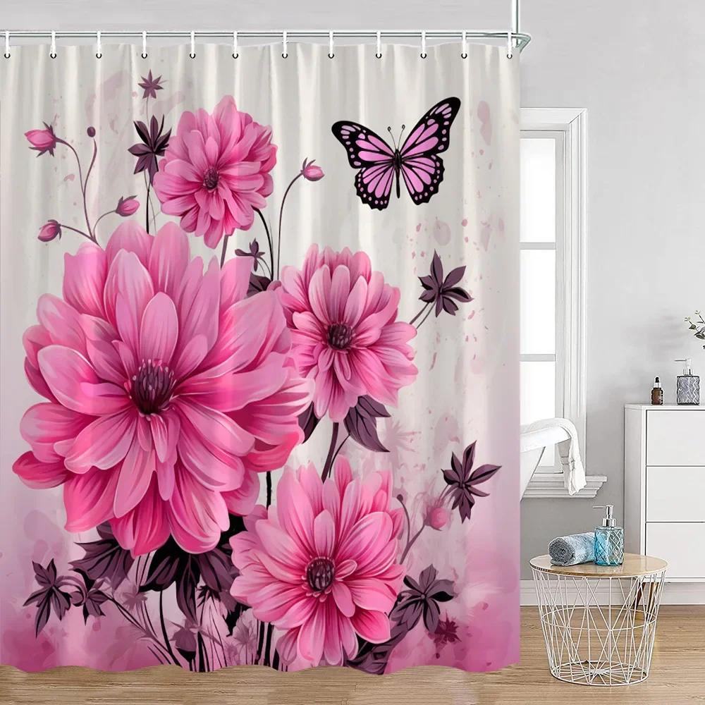 Watercolor Floral Pattern Bath Flowers Butterfly Greening Plants Natural Home Decoration Bathroom Shower Curtain