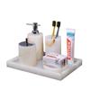 Lux White Jade Bathroom Set: Basin, Tray, Tissue Box, Lotion Dispenser - 4 or 5 Piece Set