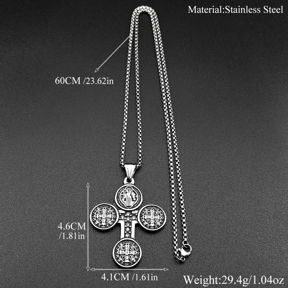 Catholic Saint Benedict Medal Crystals Cross Pendant Necklace for Women Men Gold Color Stainless Steel San Benito Chain Jewelry