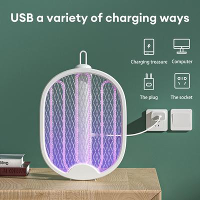USB Rechargeable Foldable Electric Mosquito Killer Handheld Mosquito Bat Fly Zapper Swatter Purple Lamp Mosquito Bat Summer