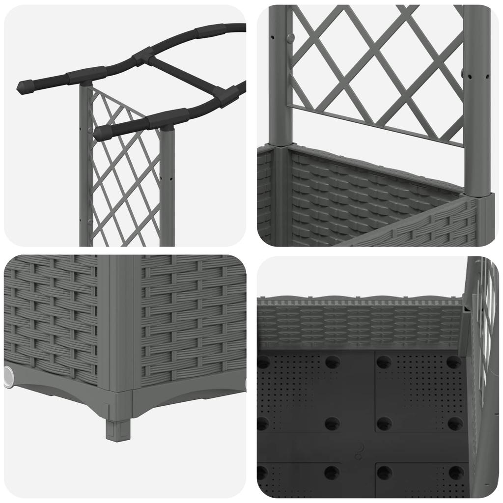 Raised Garden Bed with Trellis and Hanging Roof Light Grey 207 X 40 X 126 Cm PP