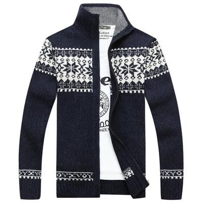 Autumn and Winter Sweater Men's Jacquard Slim-fit Stand-up Collar Sweater Trendy Casual Jacket Knitted Cardigan