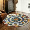 1Pcs Stone Round Rug Non-Slip Machine Washable Floor Mat 2D Flat Vintage Floral Area Rug for Living Room Bedroom Decor