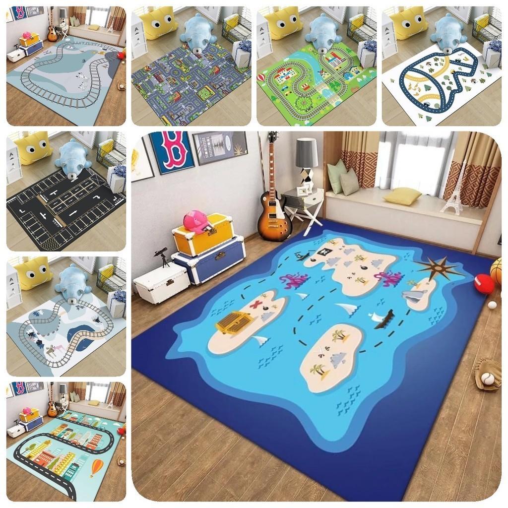 Vibrant Cartoon Road Game Carpet For Infants And Toddlers Comfortable And Washable Polyester Mat For Playroom Or Bedroom