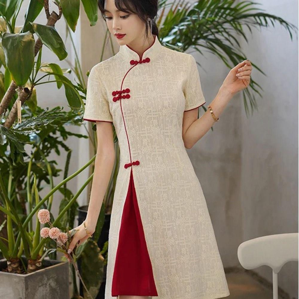 Short Sleeve Qipao Dress China-Chic Cheongsam Traditional Chinese Dress  Summer