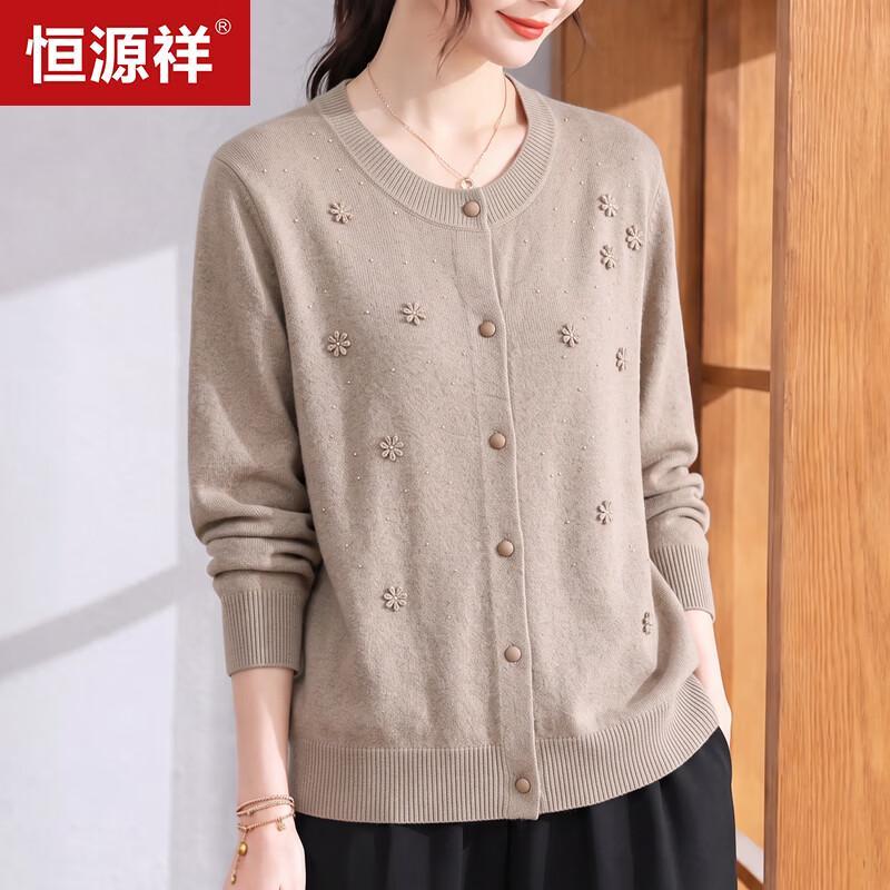 Hengyuanxiang Women's Autumn Round-Neck Knit Cardigan for Mature Women