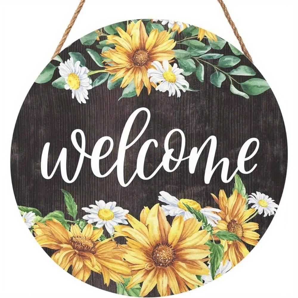 1pc 2d Flat Bolisom Welcomes Spring Summer Flowers Hummingbird Pygmy Lavender Round Wooden Sign - 20cm for Farmhouse Home Wall Decor