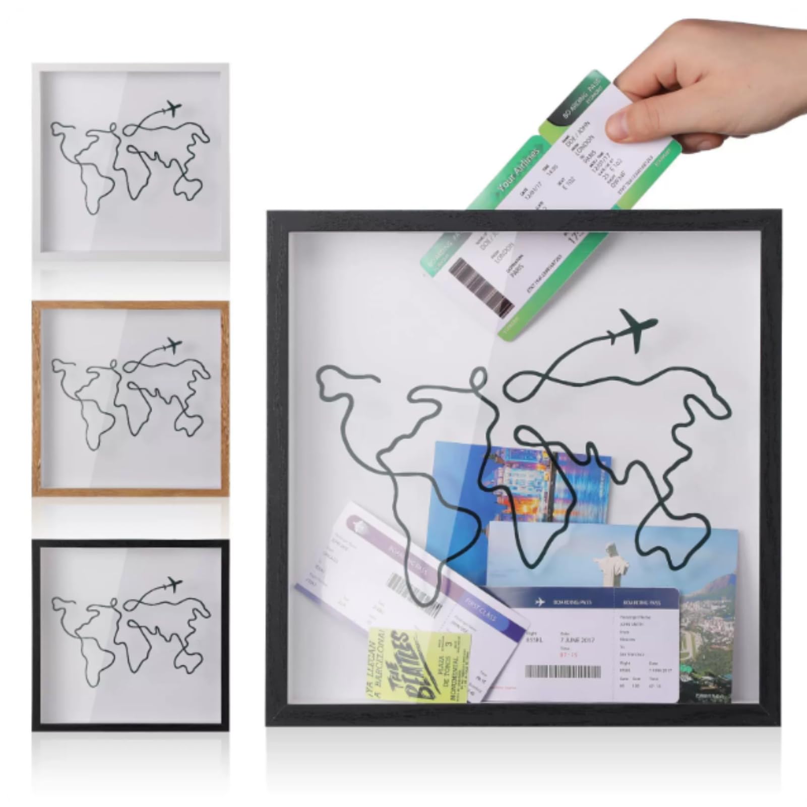 IMPACT Online Ticket Holder Storage Box Wall Mount Memory Box Frame Travel (Black, Approx. 21 x 21 x 6 cm)