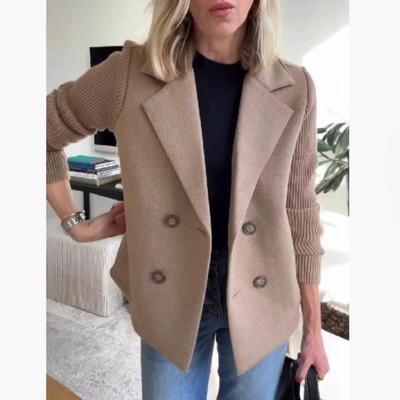 Damska Kurtka Wiosenna   Odzież Domowa   Kołnierz Klapowy Prosta Jednolita Patchwork Okrycie Wierzchnie Długi Rękaw Elegancki Płaszcz Streetwear