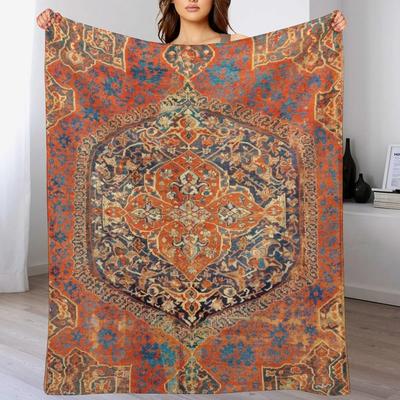 17th Century Turkish Carpet Print Throw Blanket Spring Fall Cozy Throw Blanket for Couch